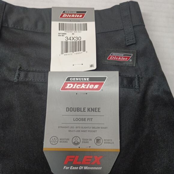 Dickies Loose Fit Double Knee Work Pants Men's 34x30 Black Straight Leg - Picture 2 of 7